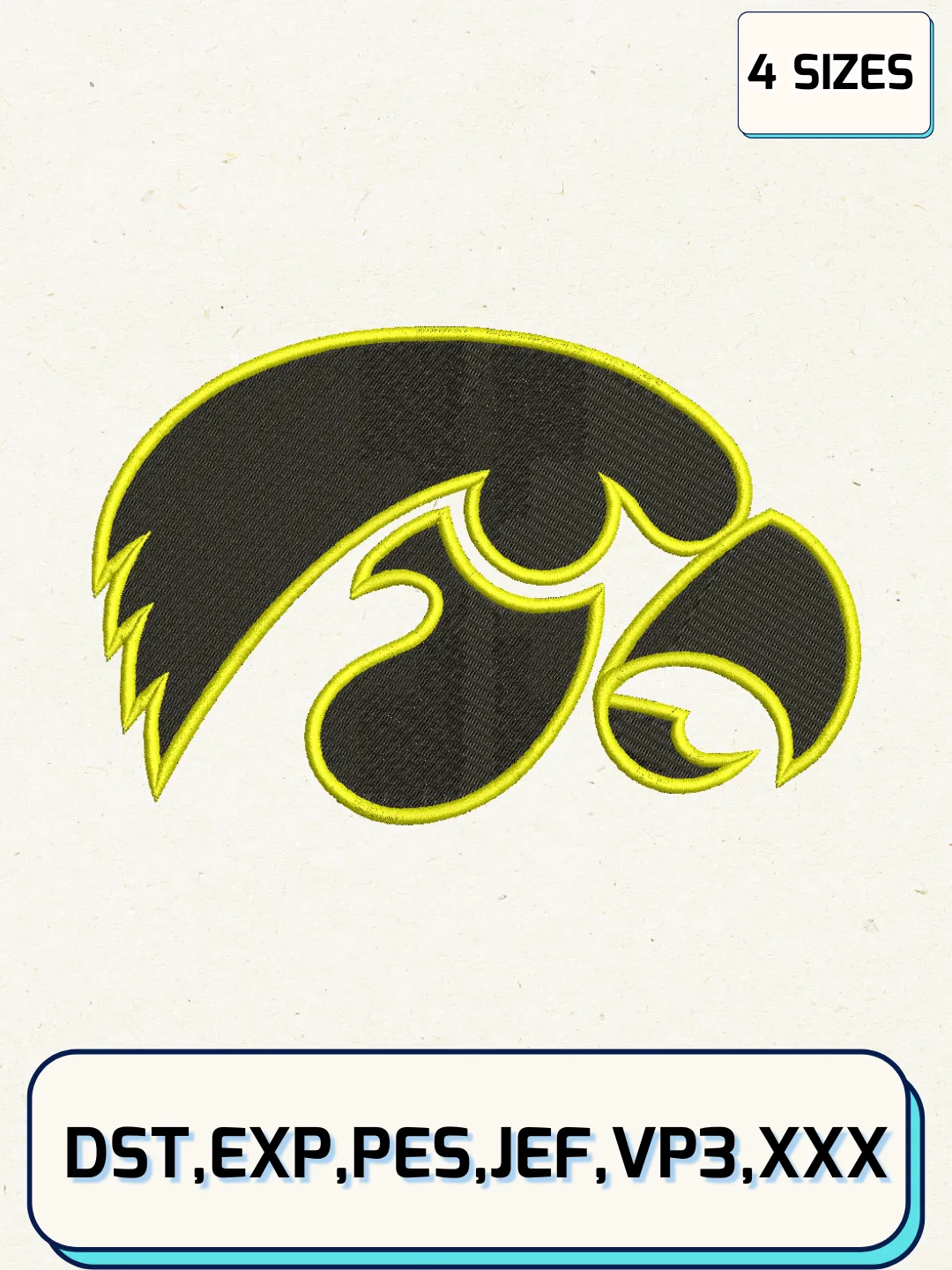 Iowa Hawkeyes Logos Embroidery Design Files, NCAA Logos Embroidery Designs, Machine Embroidery Files, 4 Sizes