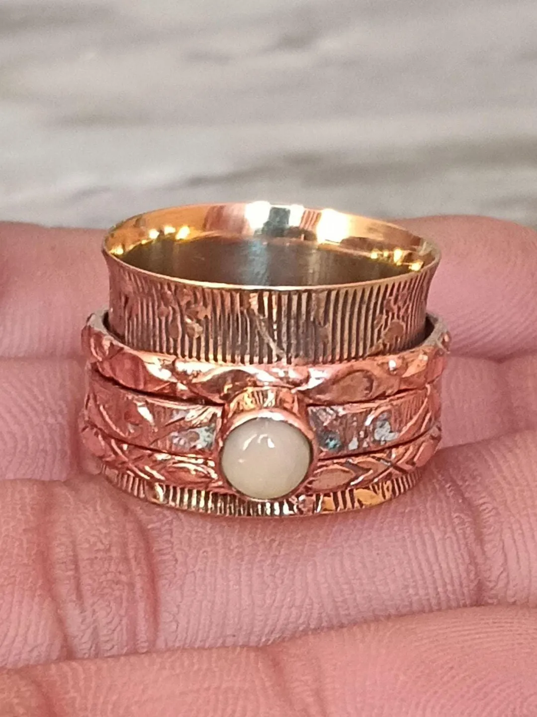 Copper  Ring- Moonstone fidget  Rings