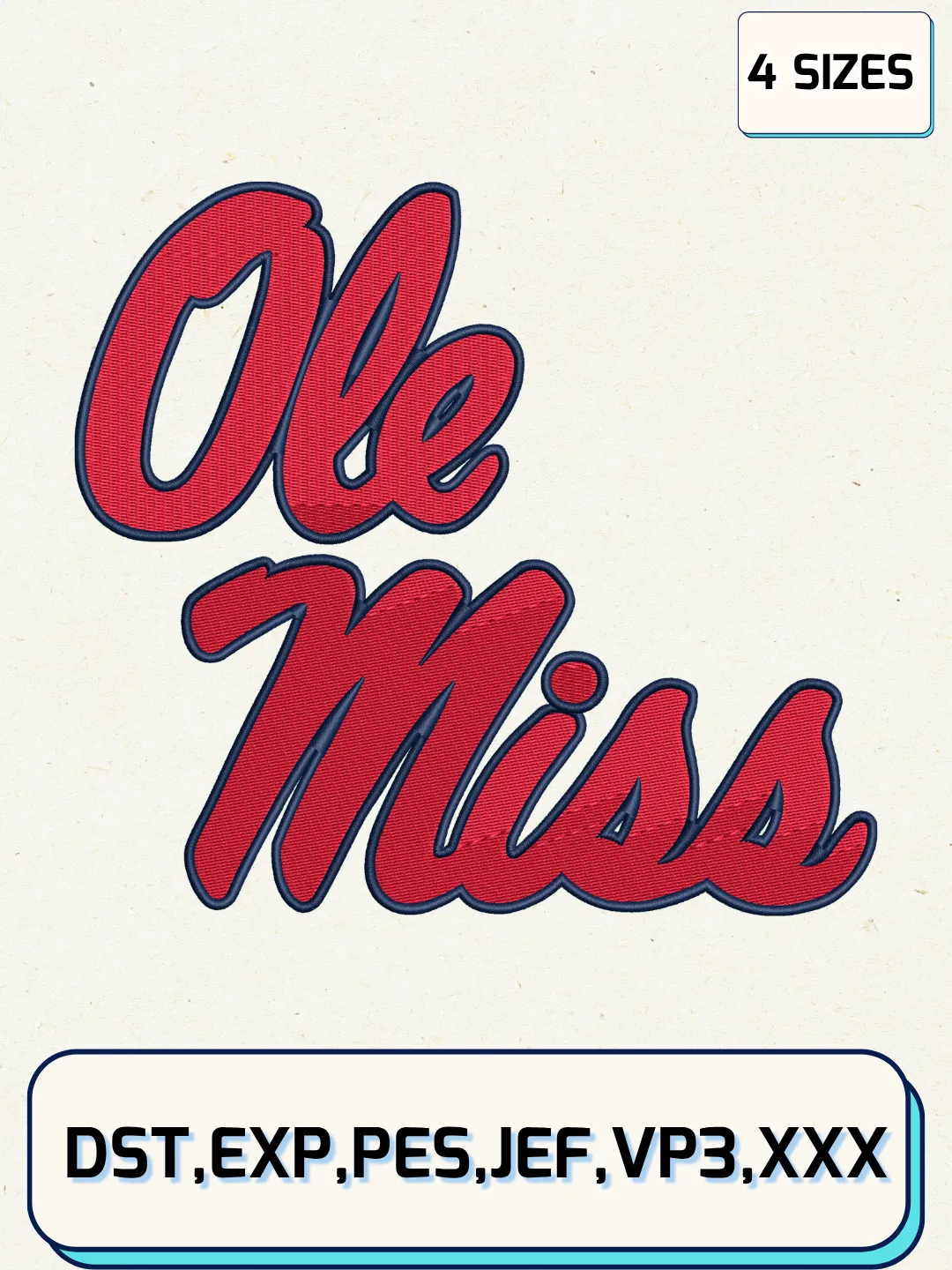Mississippi Rebels Logos Embroidery Design Files, NCAA Logos Embroidery Designs, Machine Embroidery Files, 4 Sizes