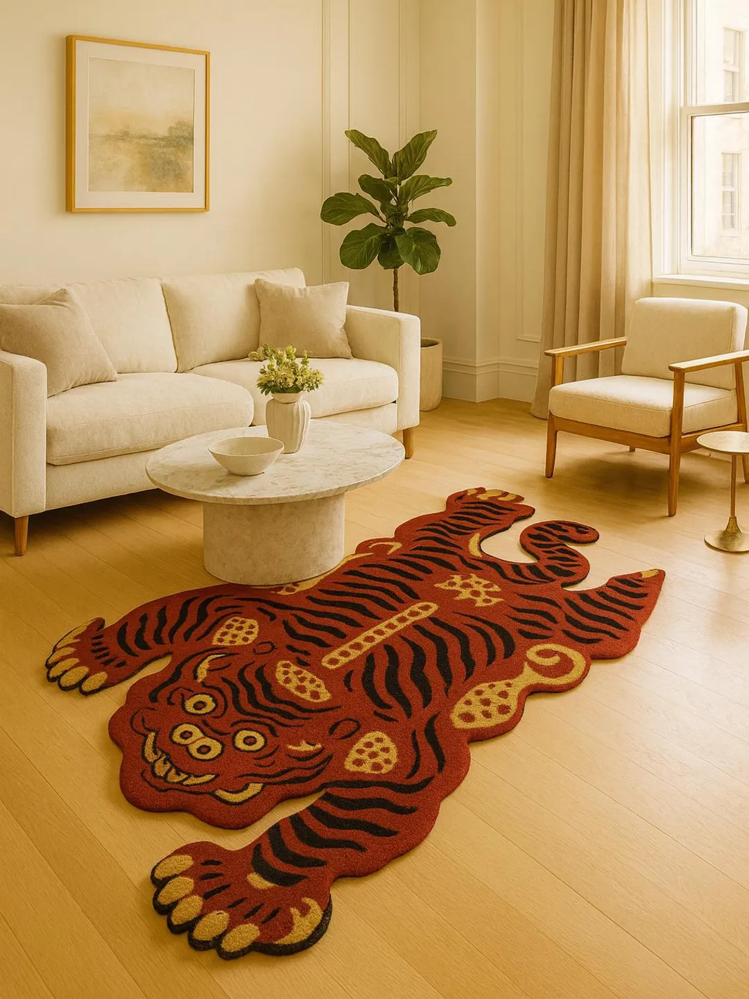 Luxury Handmade Tibetan Tiger Rug | Hand-Tufted Artistic Statement