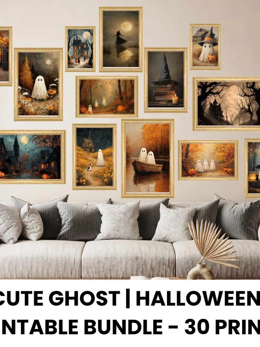Halloween Gallery Wall Art – Cute Ghost Prints, Cottagecore Decor ...