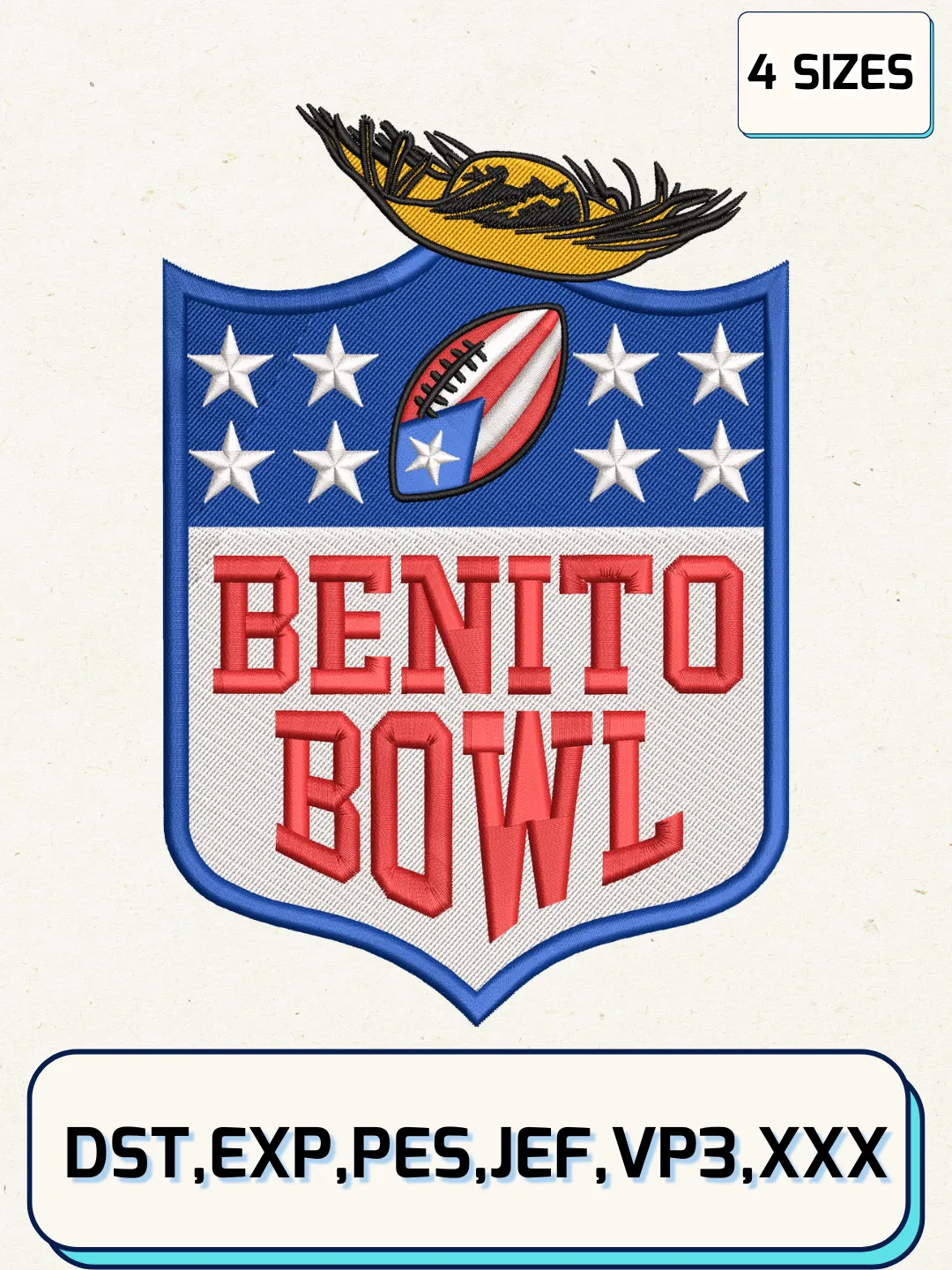 Benito Bowl Football Embroidery Design Files, Bad Bunny Super Bowl NFL Embroidery Designs, Machine Embroidery Files, 4 Sizes