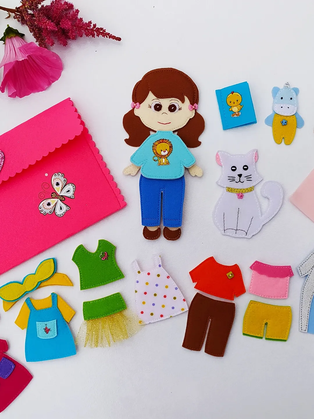 Felt doll pattern and 9 sets of clothes, Felt dress up doll pattern, Felt toy Pattern pdf for girl, Quiet book pattern, Non paper doll