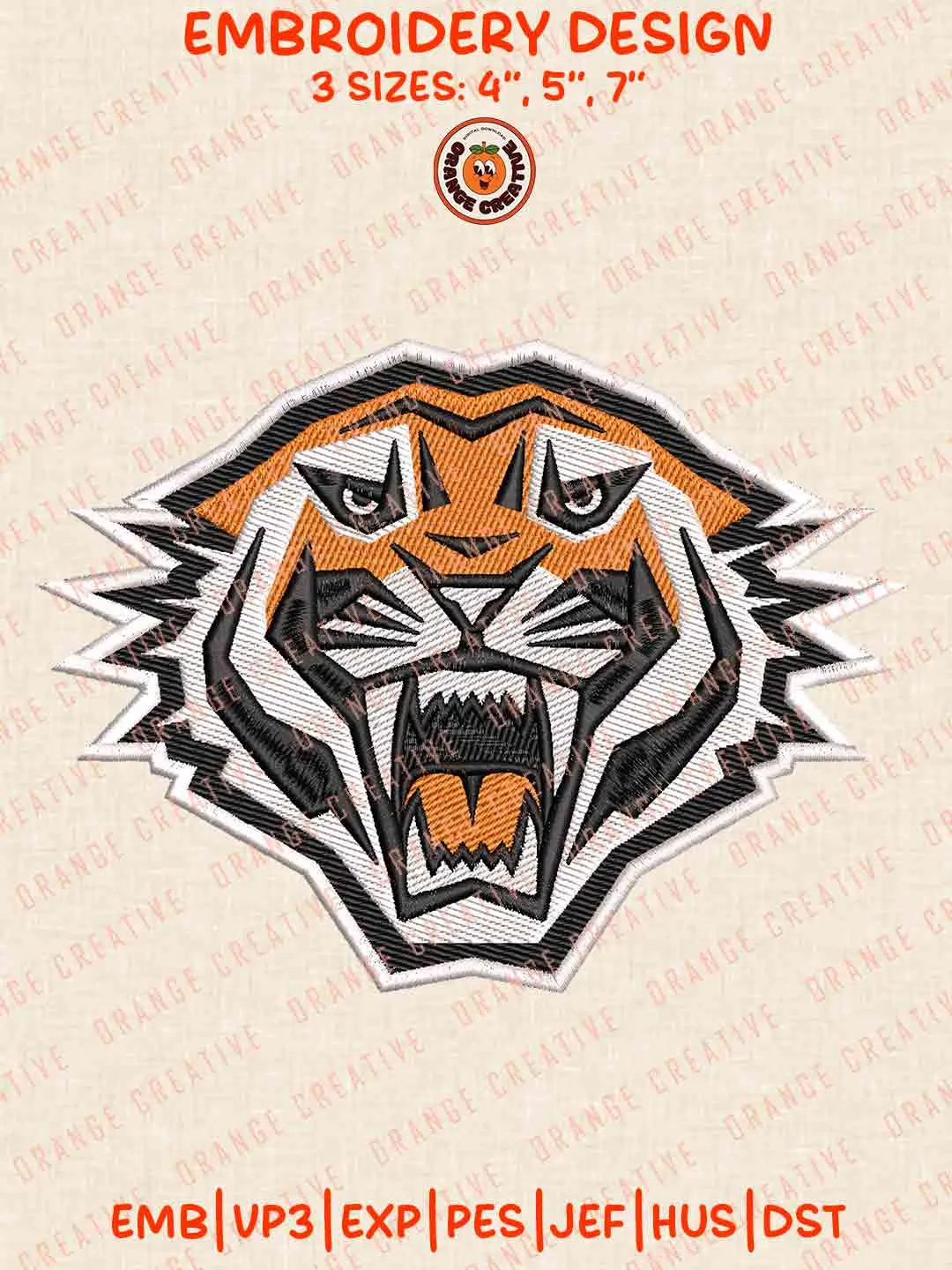NRL Wests Tigers Head Mascot Logos Embroidery Design, NRL Team Machine Embroidery Digitized Pes File, 4 Sizes, Custom Size, Instant Download