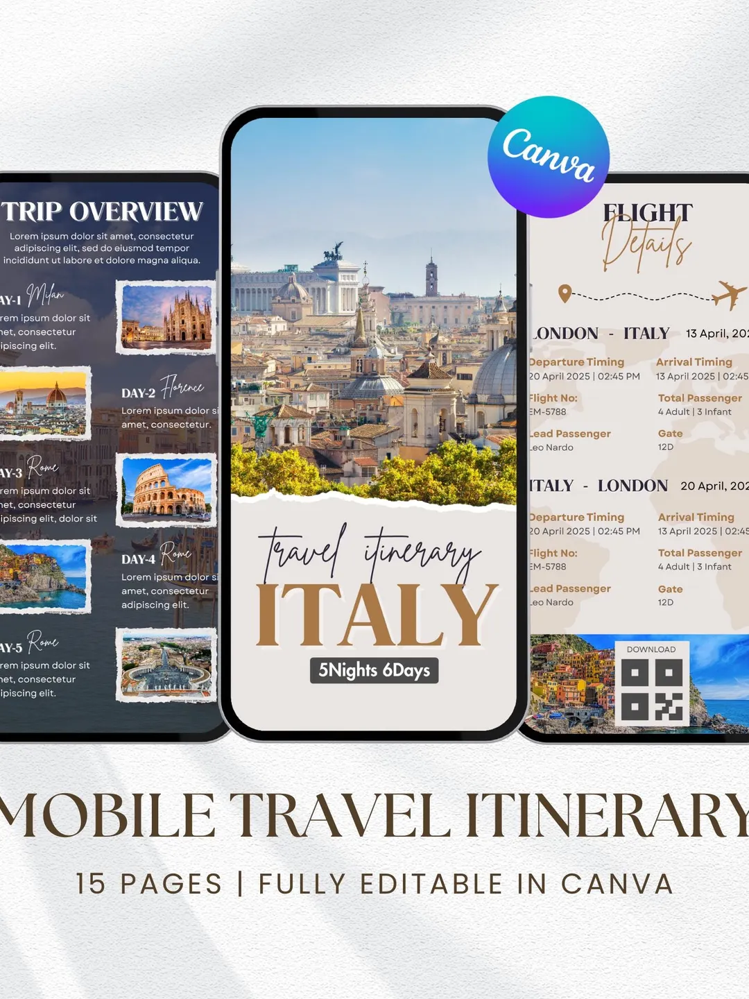 Mobile Travel Itinerary Template: Editable Canva Planner (PDF & Video)