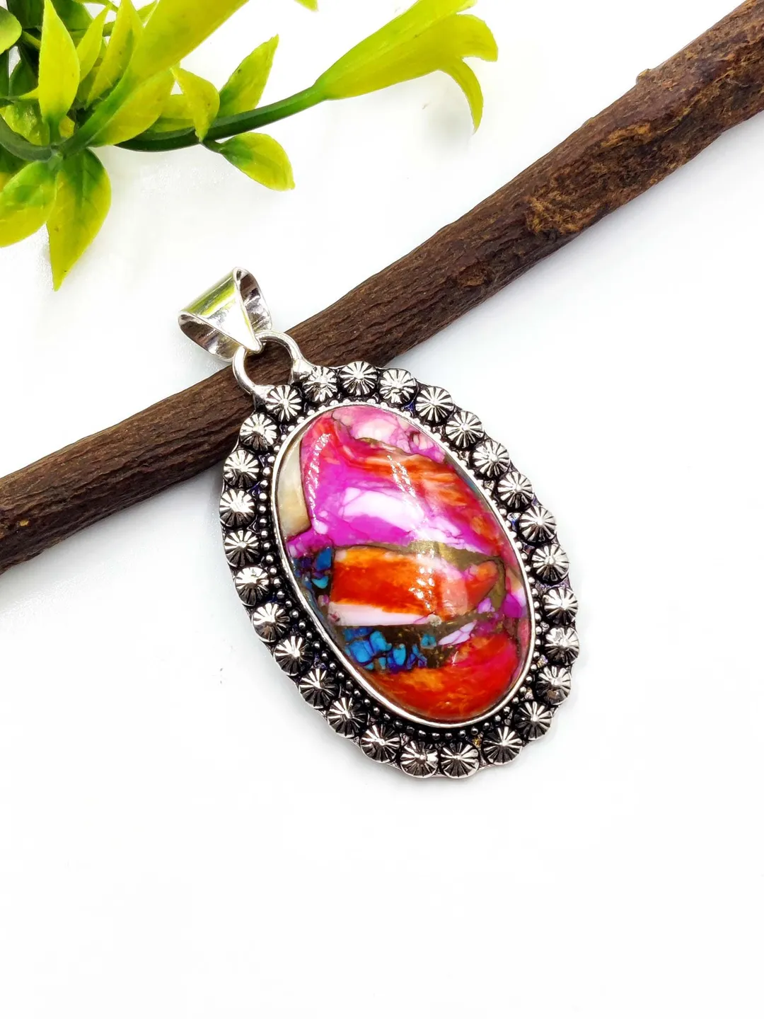 Oyster Copper Turquoise Pendant Necklace, Natural Boho Pendant Handmade Gemstone Jewelry, Gift for Her