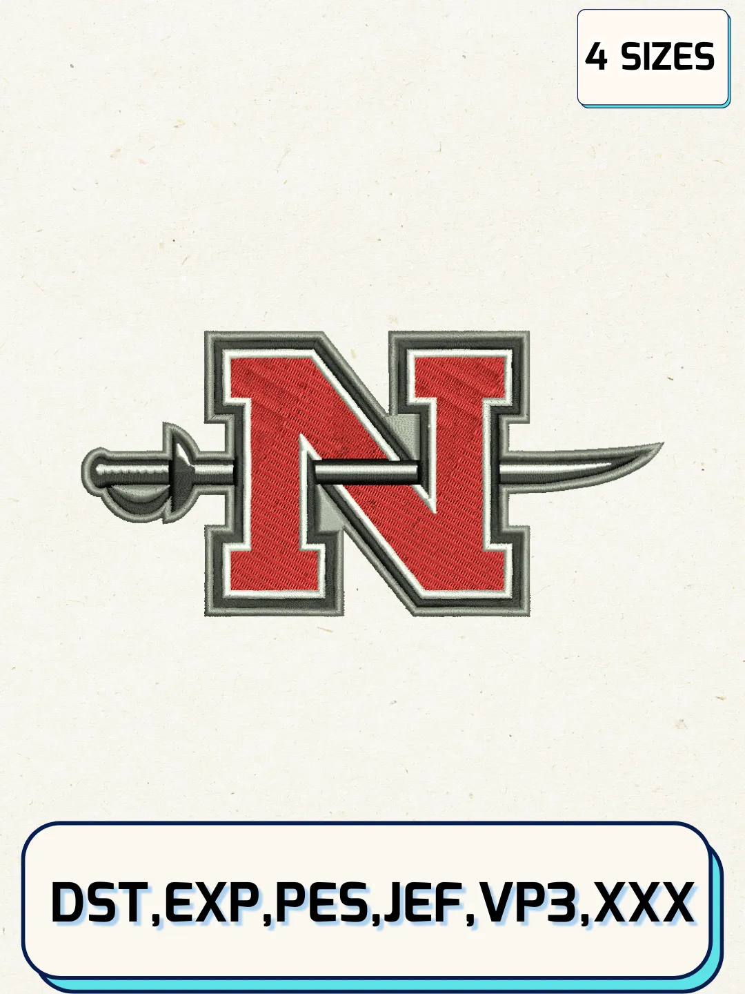 Nicholls State Colonels Logos Embroidery Design Files, NCAA Logos Embroidery Designs, Machine Embroidery Files, 4 Sizes