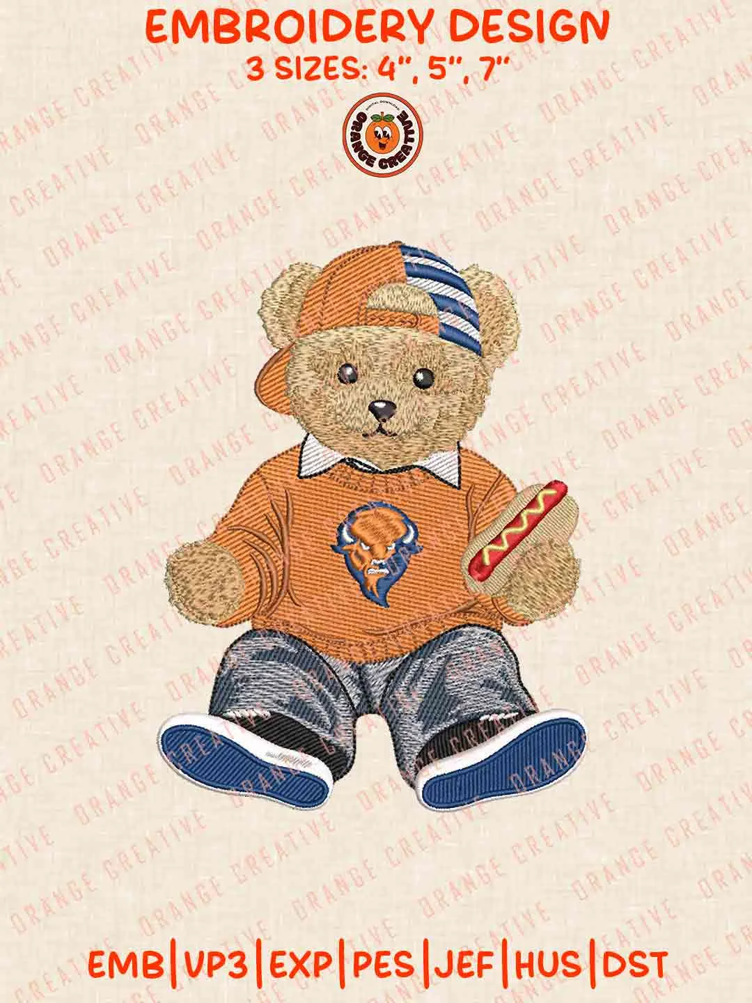 Bucknell Bison Teddy Bear Embroidery Files, Football Embroidery Designs, College Sport Machine Embroidery Files, 3 Sizes, Custom Sizes, Instant Download