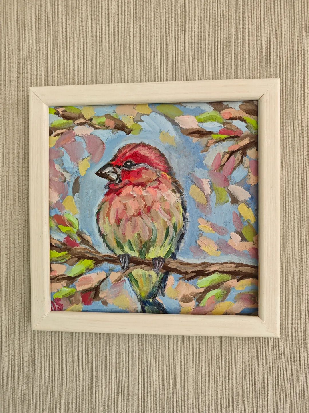 Bird Original Painting Bright Bird Original Art Animal Modern Artwork Multicolored Bird Wall Art Bright Bird Oil Painting 8x8 inches by OlgaSokolovaArt