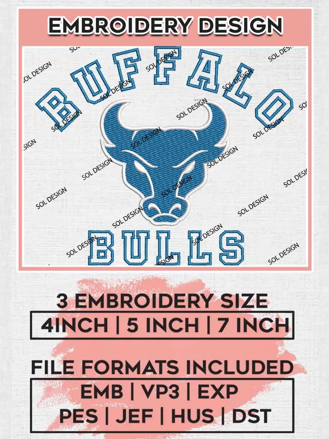 Buffalo Bulls NCAA Embroidery Designs, NCAA Team Logo Embroidery files, NCAA Team, College Football Team Machine embroidery designs, Digital Download