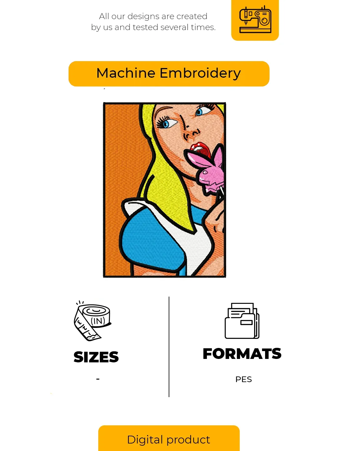 Pop Art Blonde Girl with Pink Rabbit Lollipop Embroidery Design – Machine Embroidery File