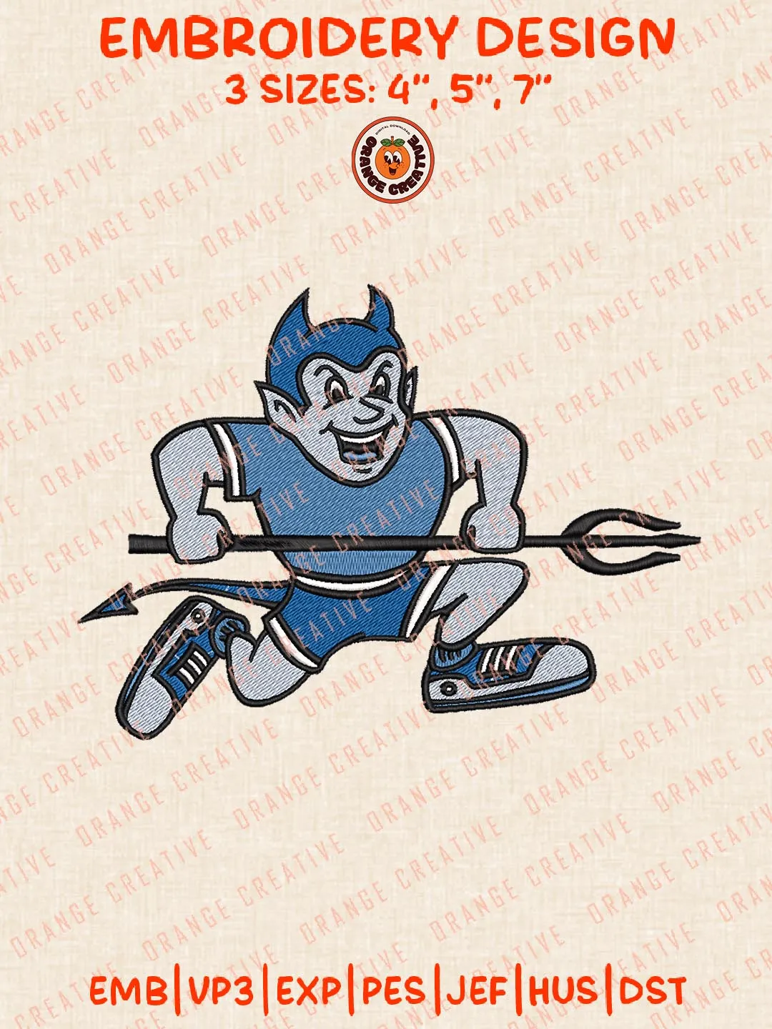 Central Connecticut Blue Devils Mascot Logo Embroidery Design Files, NCAA Logos Embroidery Designs, NCAA Machine Embroidery Files, 3 Sizes, Custom Sizes, Instant Download