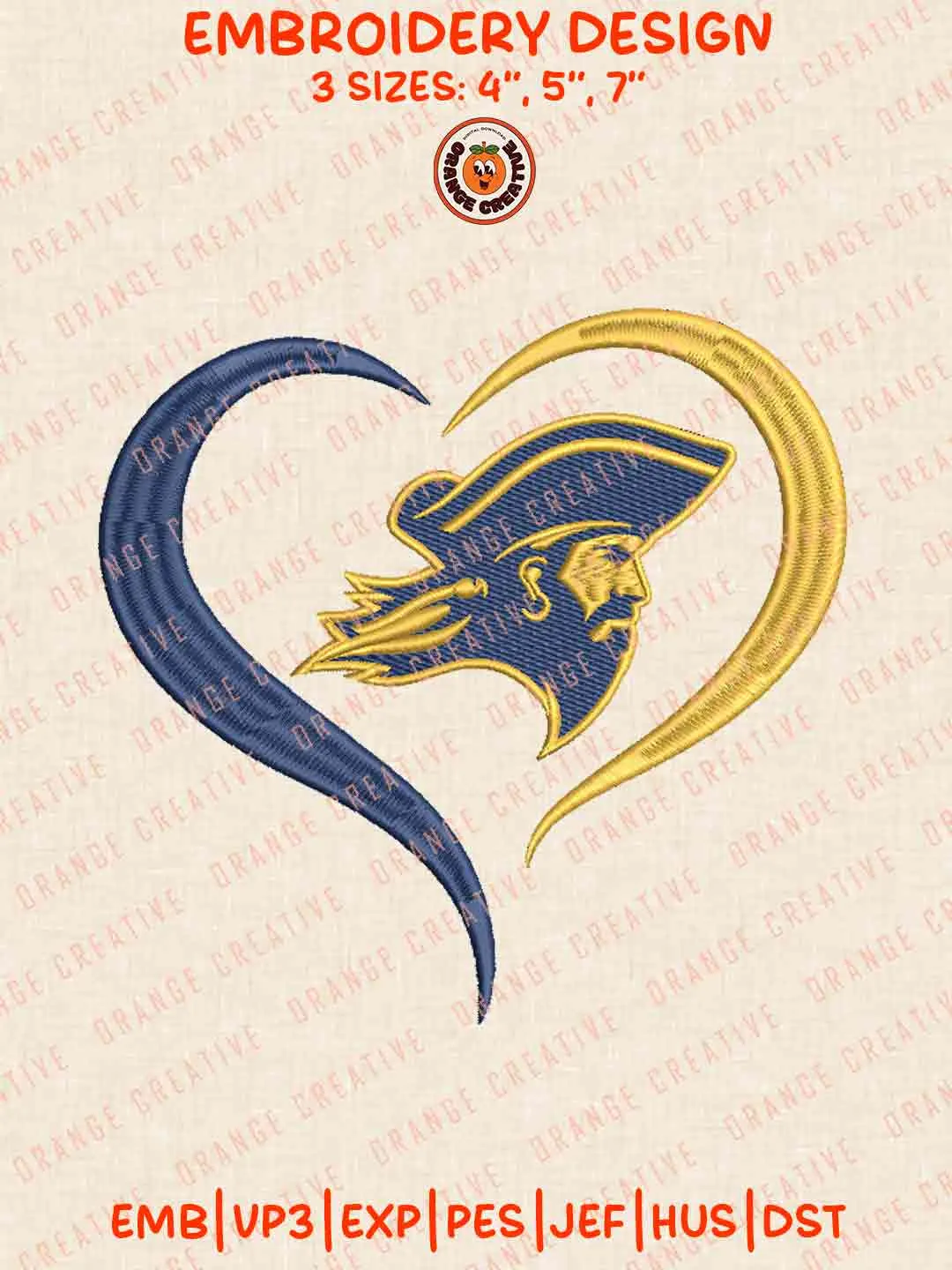 East Tennessee State Buccaneer Heart Embroidery Design Files, Football Logos Embroidery Designs, Sport Machine Embroidery Files, 3 Sizes, Custom Sizes, Instant Download