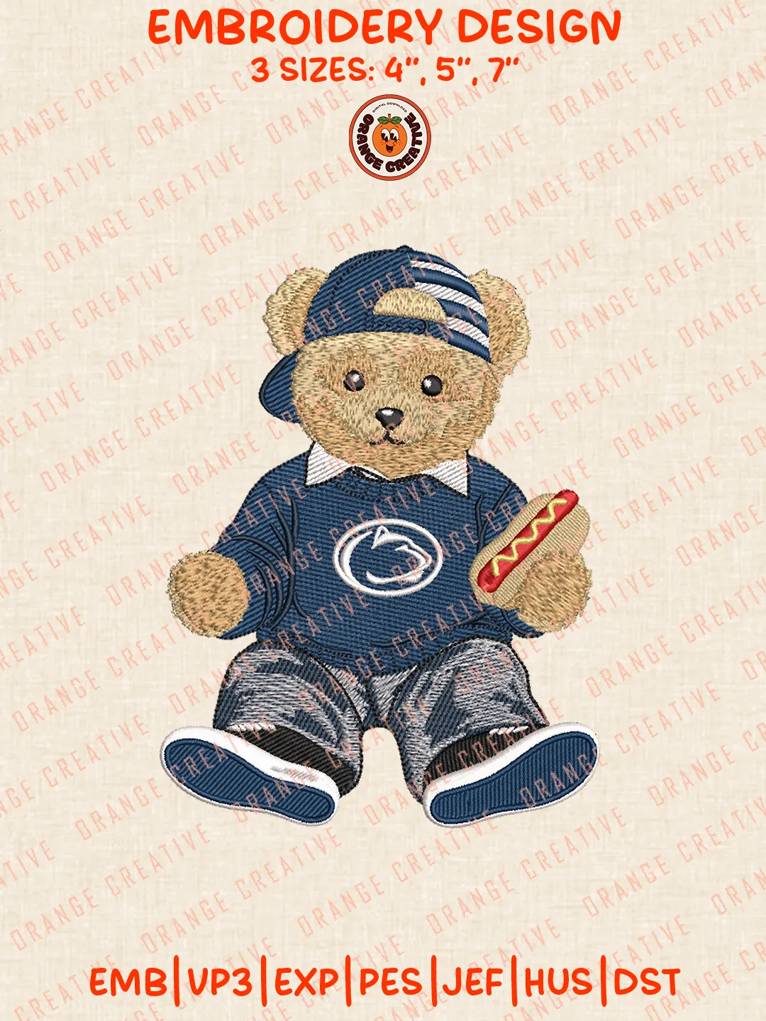 Penn State Nittany Lion Teddy Bear Embroidery Design Files, Football Embroidery Designs, Sport Machine Embroidery Files, 3 Sizes, Custom Sizes, Instant Download