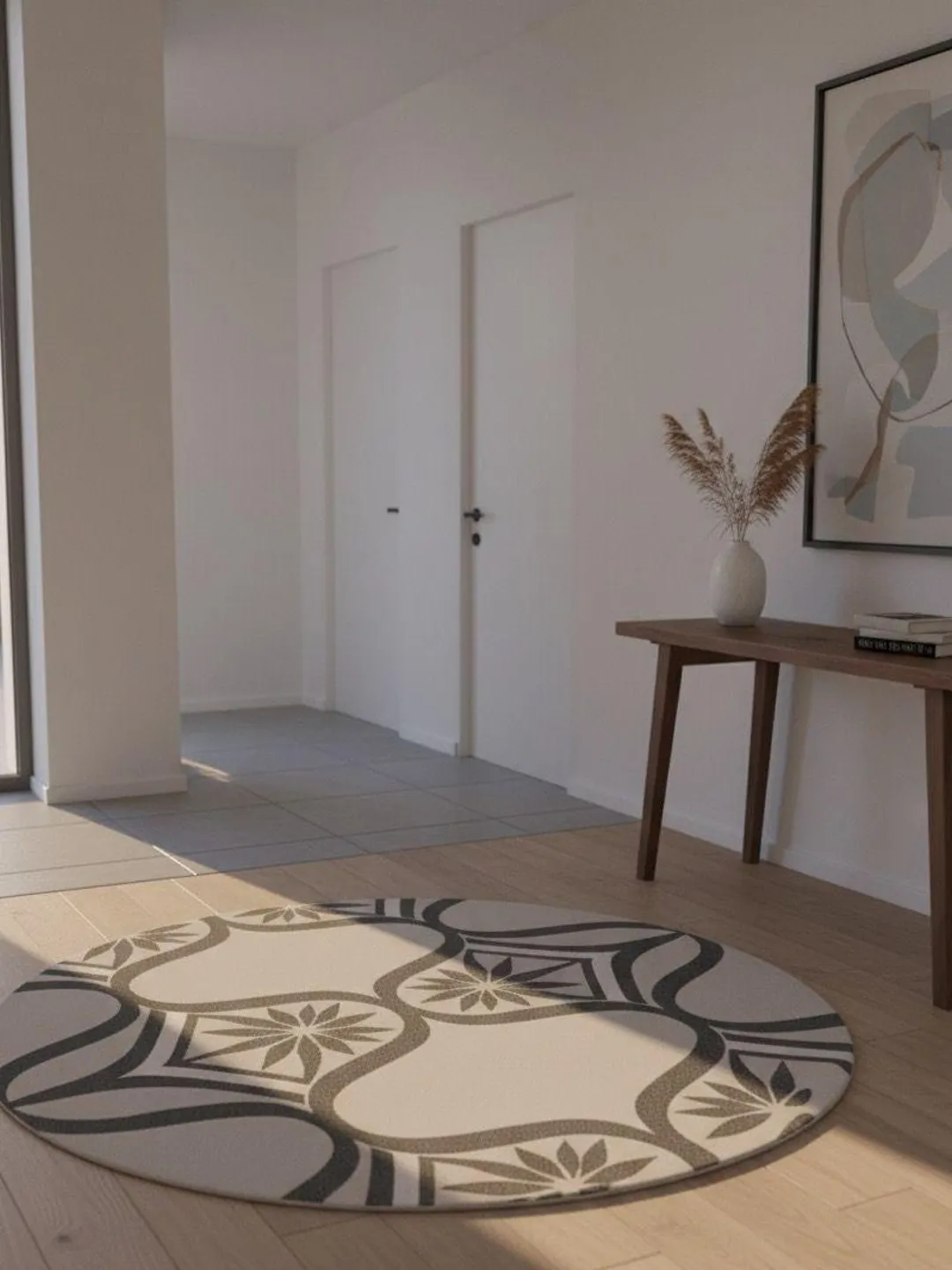 Neutral Tufted Rug Pattern Hand-Tufted Round Area Rug | Neutral Beige & Grey Geometric Carpet ...