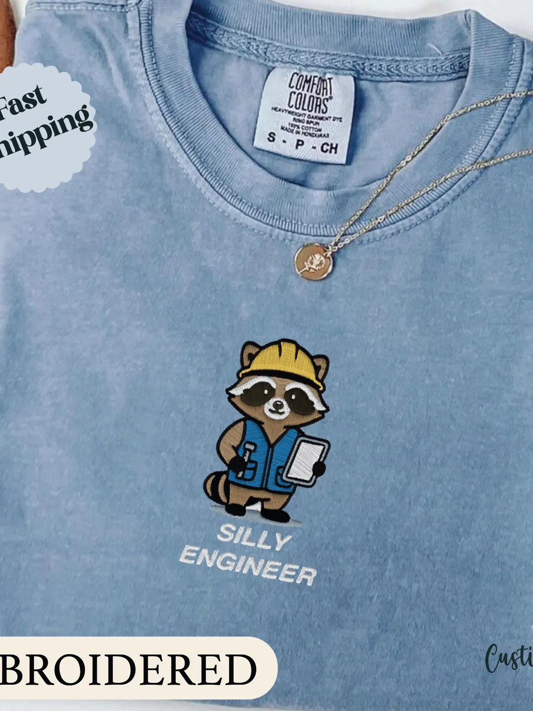 Embroidered Funny Engineer Comfort Colors® Shirt, Raccoon Engineer Humor Tee, Gift for Engineer, Gift for Her, Sweatshirt, Hoodie