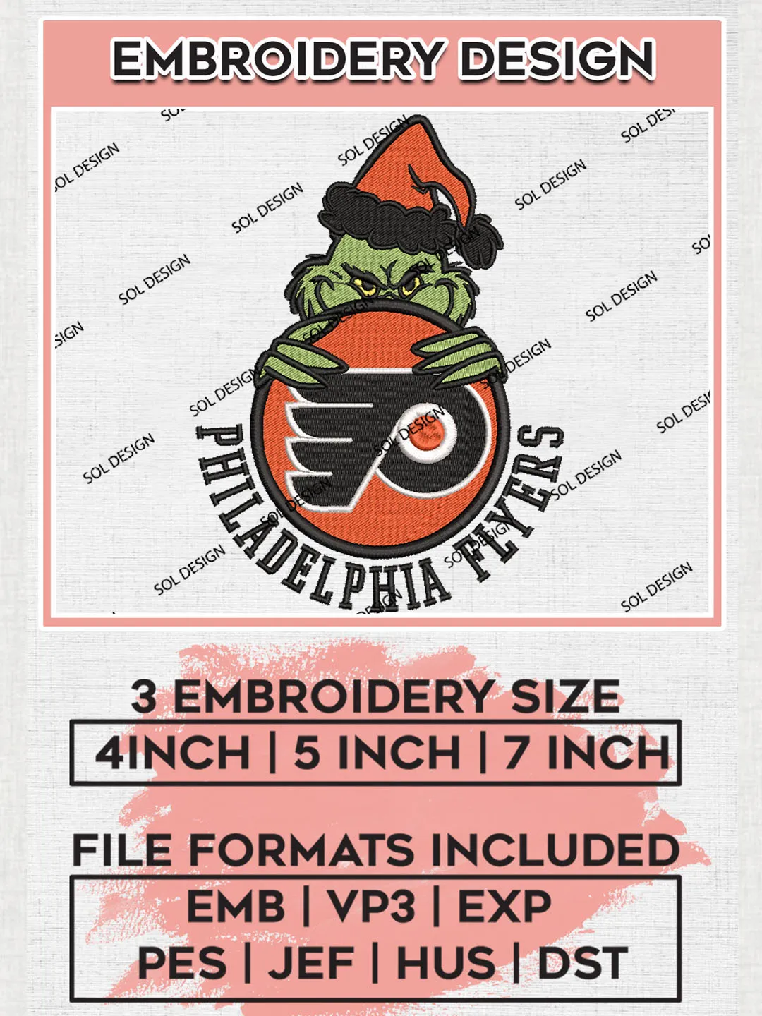 NHL Philadelphia Flyers Team x Christmas Grinch Logo Embroidery, Grinch Logo Embroidery files, NHL Hockey Team, NHL Flyers Team Machine embroidery designs, Digital Download