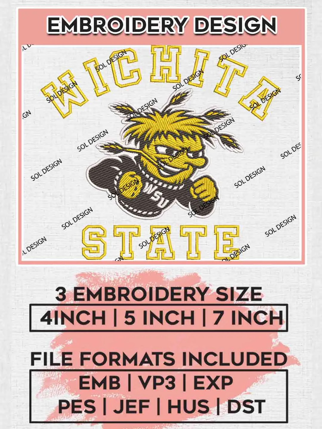 Wichita State Logo Embroidery Designs, Football Team Logo Embroidery files, Sport Machine embroidery designs, Instant Download