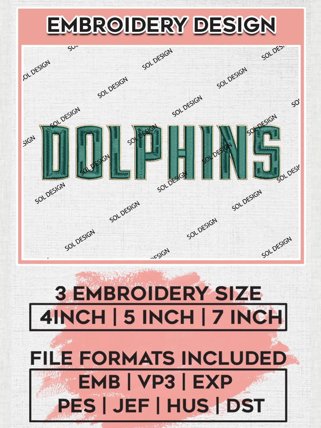 NCAA Dolphins Team Word Logo Embroidery Design Files, NCAA Jacksonville Dolphins Machine Embroidery, NCAA Teams, 3 sizes, NCAA Machine embroidery designs, Digital Download