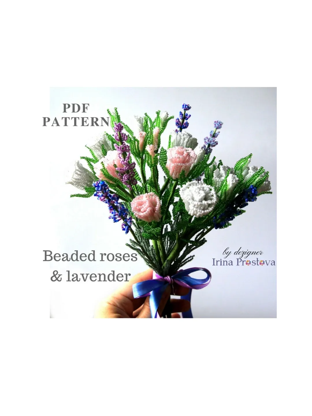 French Beaded Flowers pattern | Beaded Rose and Lavender | Seed bead patterns | Beading tutorial |Digital Download PDF