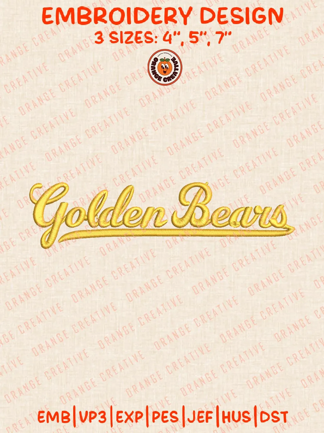 NCAA Golden Bears Text Embroidery Design, NCAA California Golden Bears Team Logo Embroidery Design, Machine Embroidery Design File, 4 Sizes, Custom Size, Digital Download