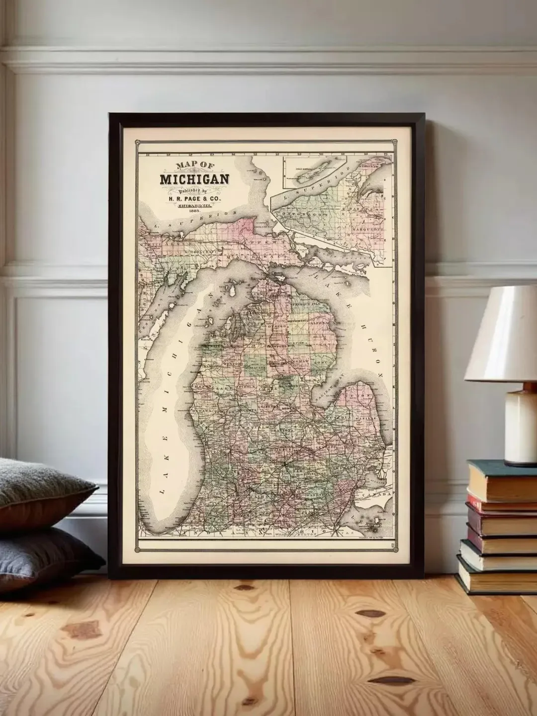 Vintage 1885 Map of Michigan | Antique Wall Art Print
