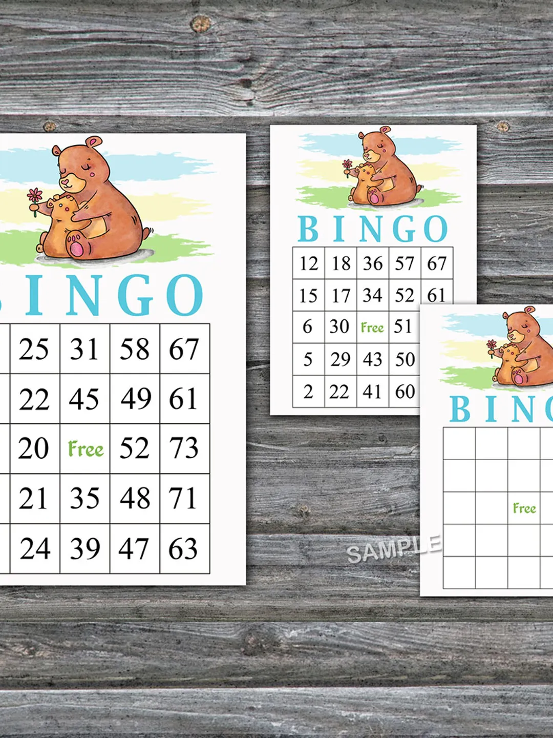 Bear bingo cards,Woodland animals bingo game,Bear Printable bingo cards,60 Bingo Cards,INSTANT DOWNLOAD--383