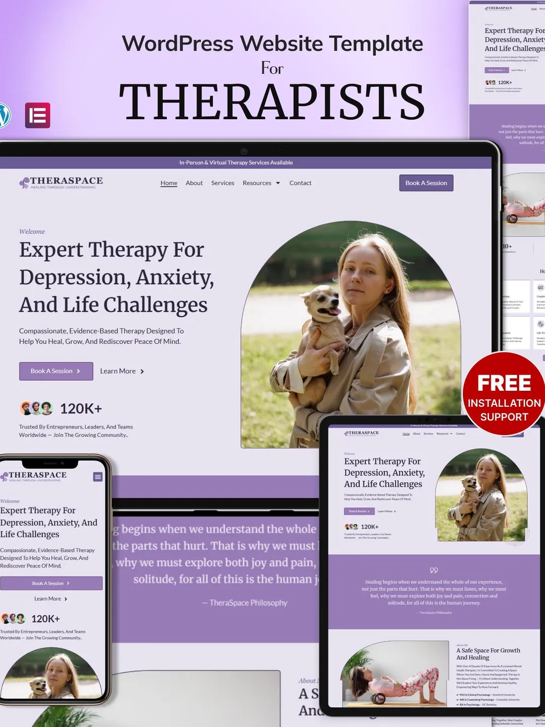 Therapist WordPress Elementor Template Kit | Psychology, Counseling & Mental Health Website Template