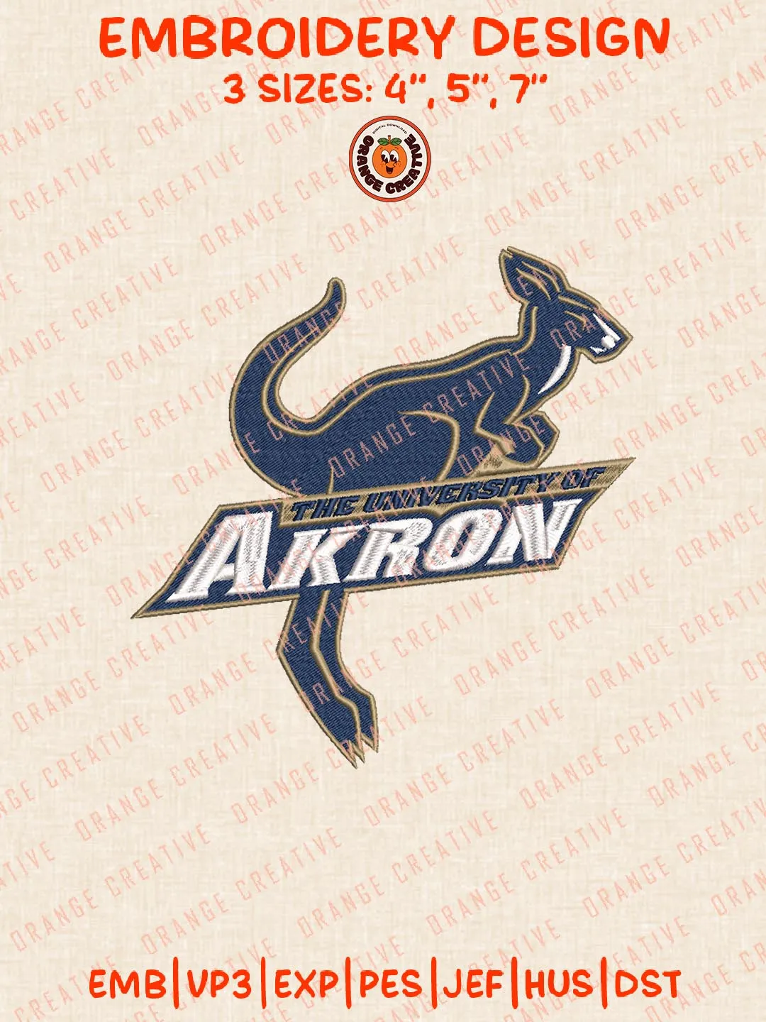 Akron Zips Embroidery Design, NCAA Team Logo Embroidery Design, Machine Embroidery Design File, 4 Sizes, Custom Size, Digital Download