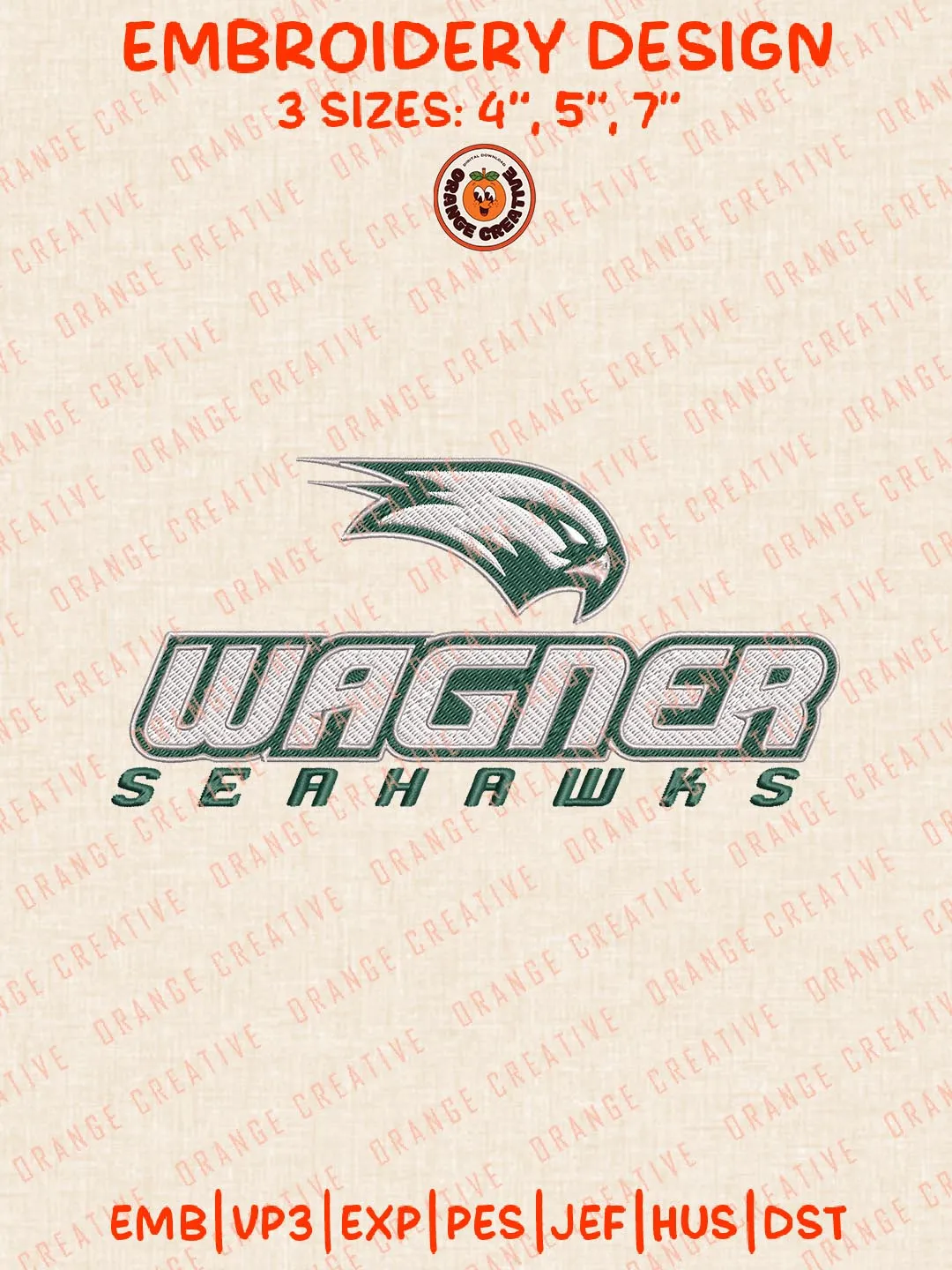 Wagner Seahawks NCAA Logos Embroidery Design Files, NCAA Logos Embroidery Designs, Machine Embroidery Files, 4 Sizes, Custom Sizes, Instant Download