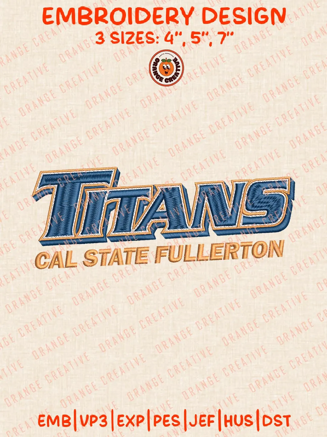 Cal State Fullerton Titans Text Logo Embroidery Design Files, NCAA Logos Embroidery Designs, NCAA Machine Embroidery Files, 3 Sizes, Custom Sizes, Instant Download