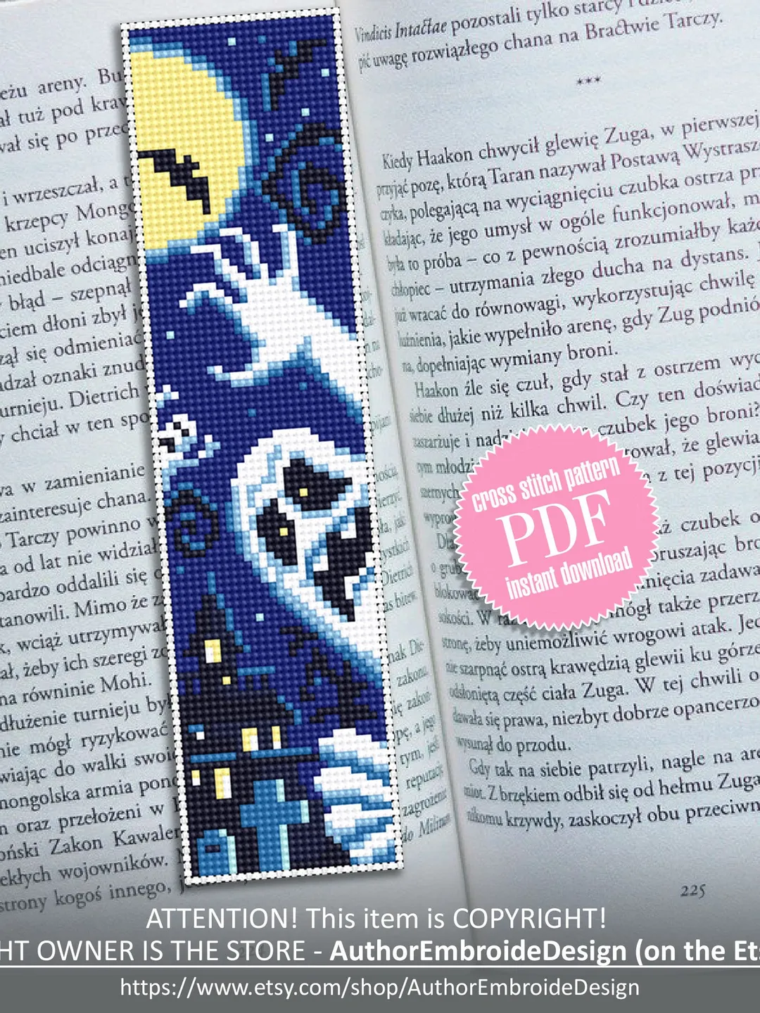 Halloween bookmark cross stitch pattern PDF download Ghost cross stitch chart, Handmade bookmark pattern digital, Spooky Haunted house #B44