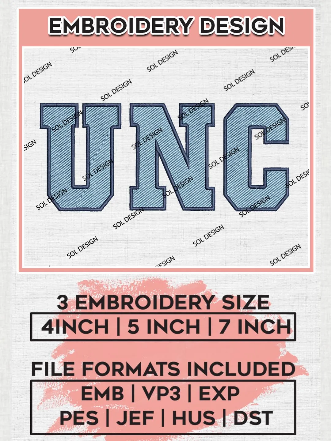 NCAA UNC Team Logo Embroidery Design Files, NCAA North Carolina Tar Heels Machine Embroidery, NCAA Teams, 3 sizes, NCAA Machine embroidery designs, Digital Download