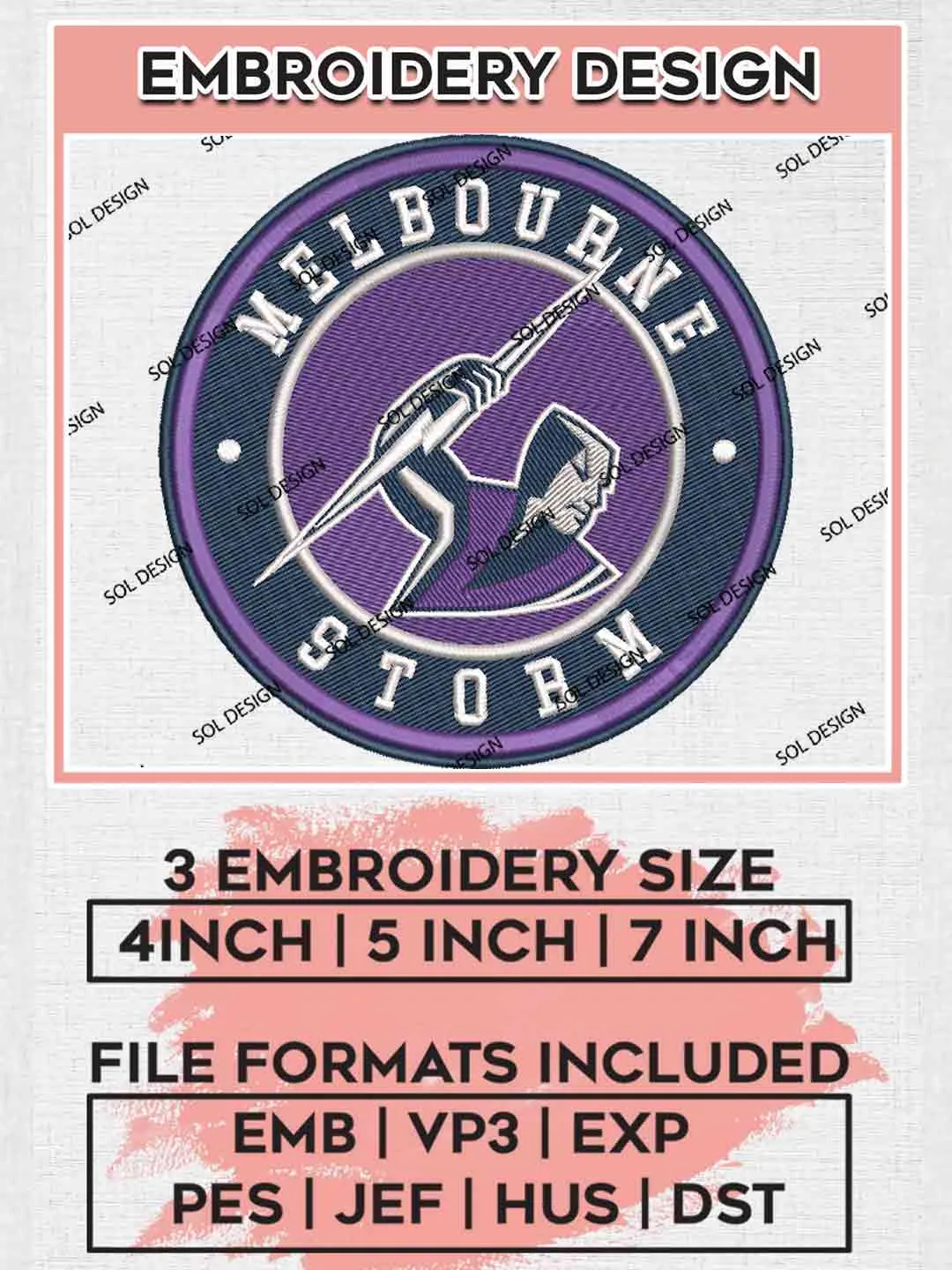 NRL Melbourne Storm Circle Logo Embroidery Design, National Rugby League Embroidery Design, Melbourne Storm Logo Embroidery Design,NRL Machine Embroidery Digitized Pes File,3 Sizes, Instant Download