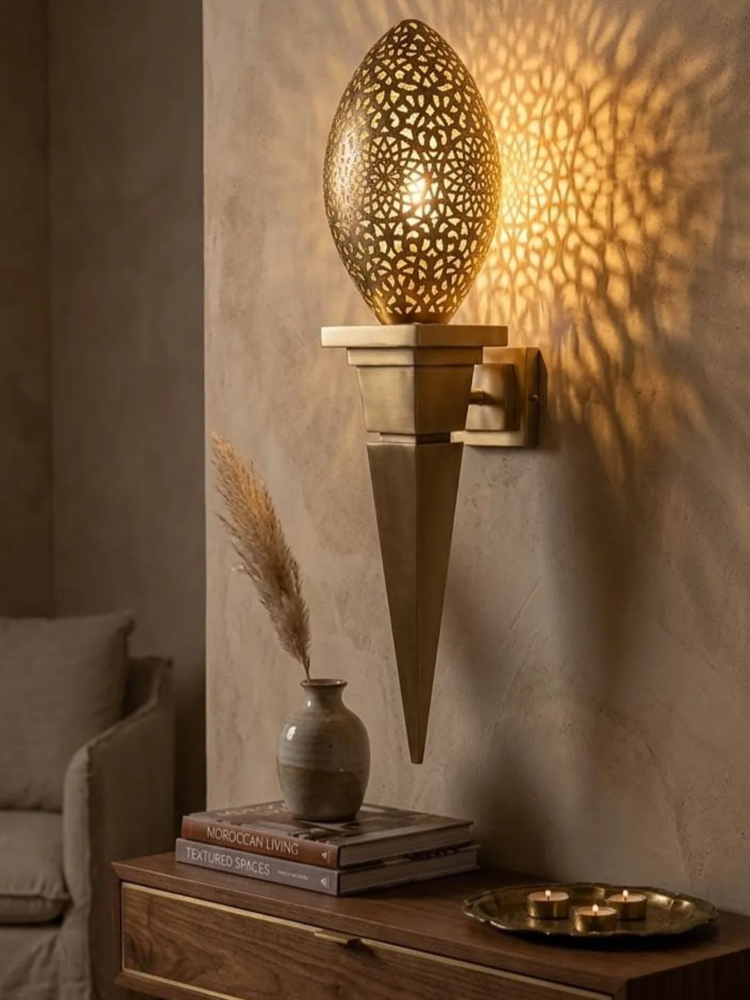 工芸品 Moroocan Wall Lump Large Moroccan Sconce | Hand-Pierced Copper Wall Lamp | 23.6&amp