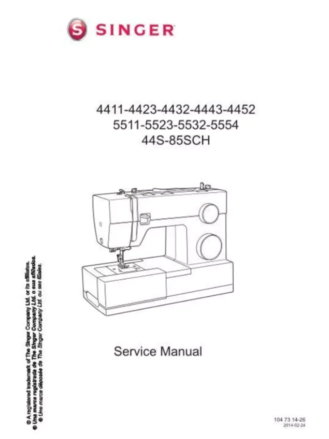 Singer Model 4622 Singer Service Manual Models 44S, 4411, 4423, 4432, 4443, 4452, 85SCH
