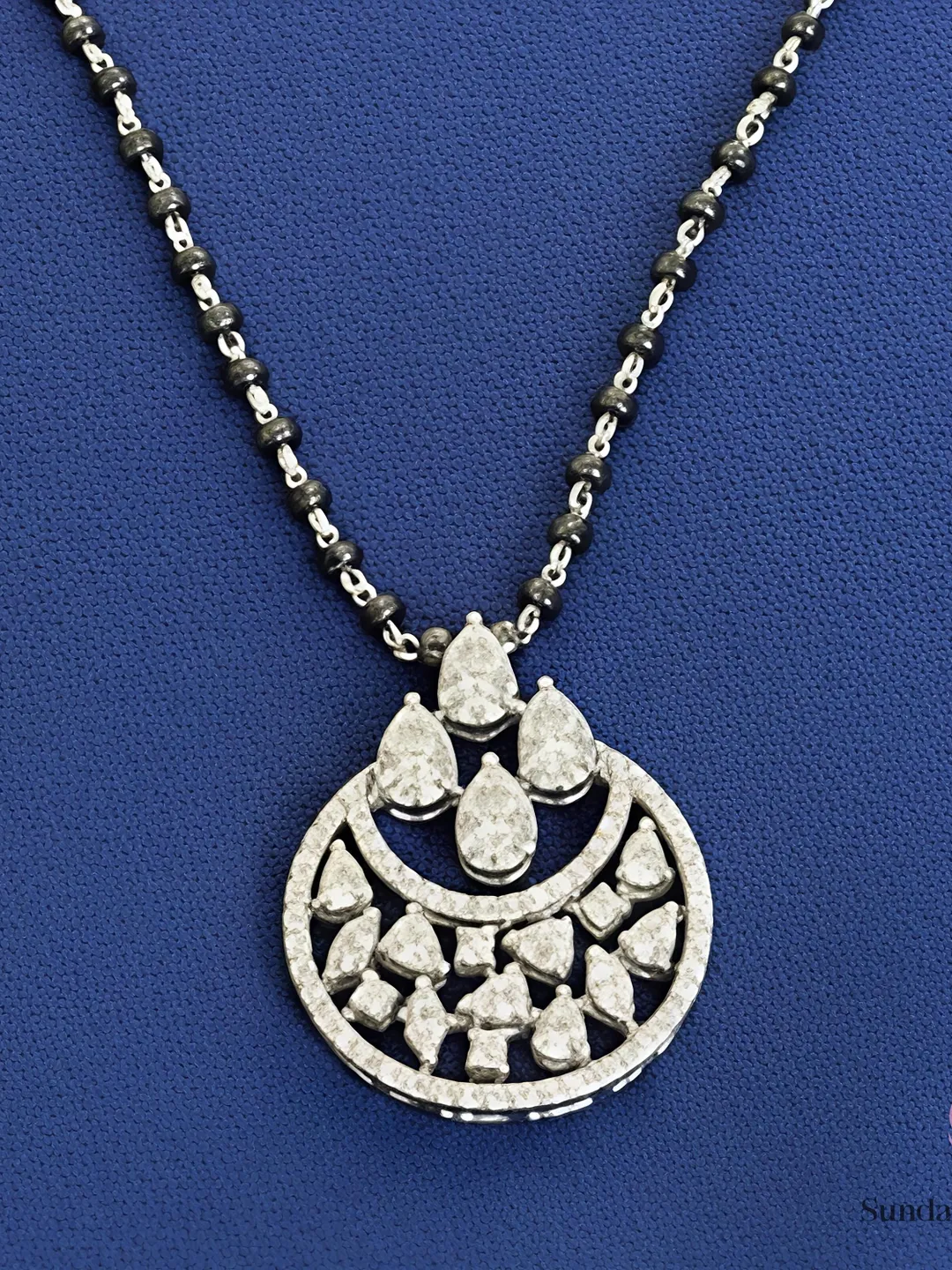 Designer Moissanite Mangalsutra Necklace | 925 Sterling Silver, Pear & Marquise Pendant