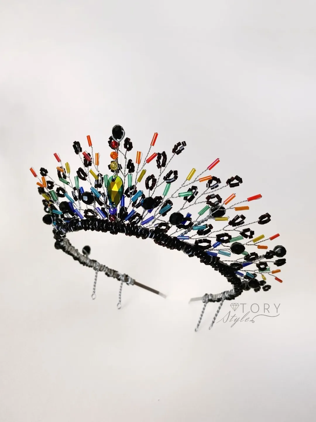 Rainbow tiara, Black crown, Halloween tiara, Lgbt pride headpiece, LGBT crown, Rainbow crown, Rainbow headpiece, Carnaval crown, multicolored tiara