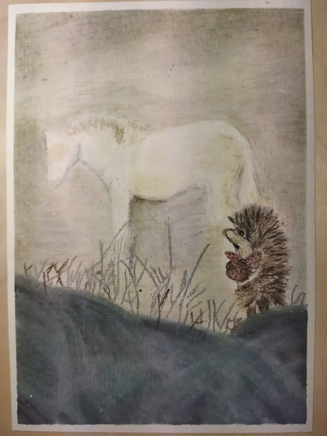 drawing cartoon hedgehog in the fog