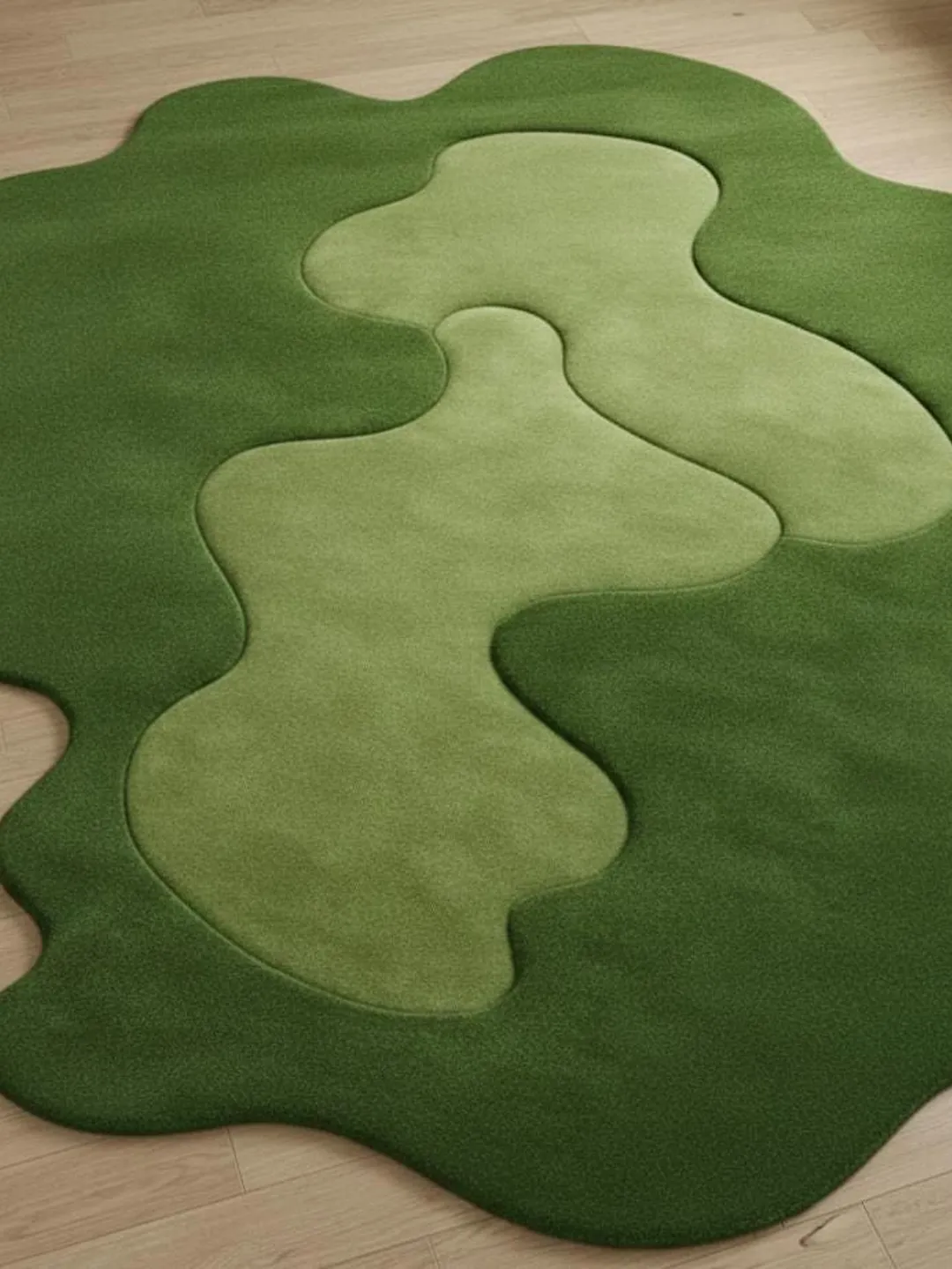 Irregular Forest Green Moss Hand-Tufted Wool Rug for Living Room ...