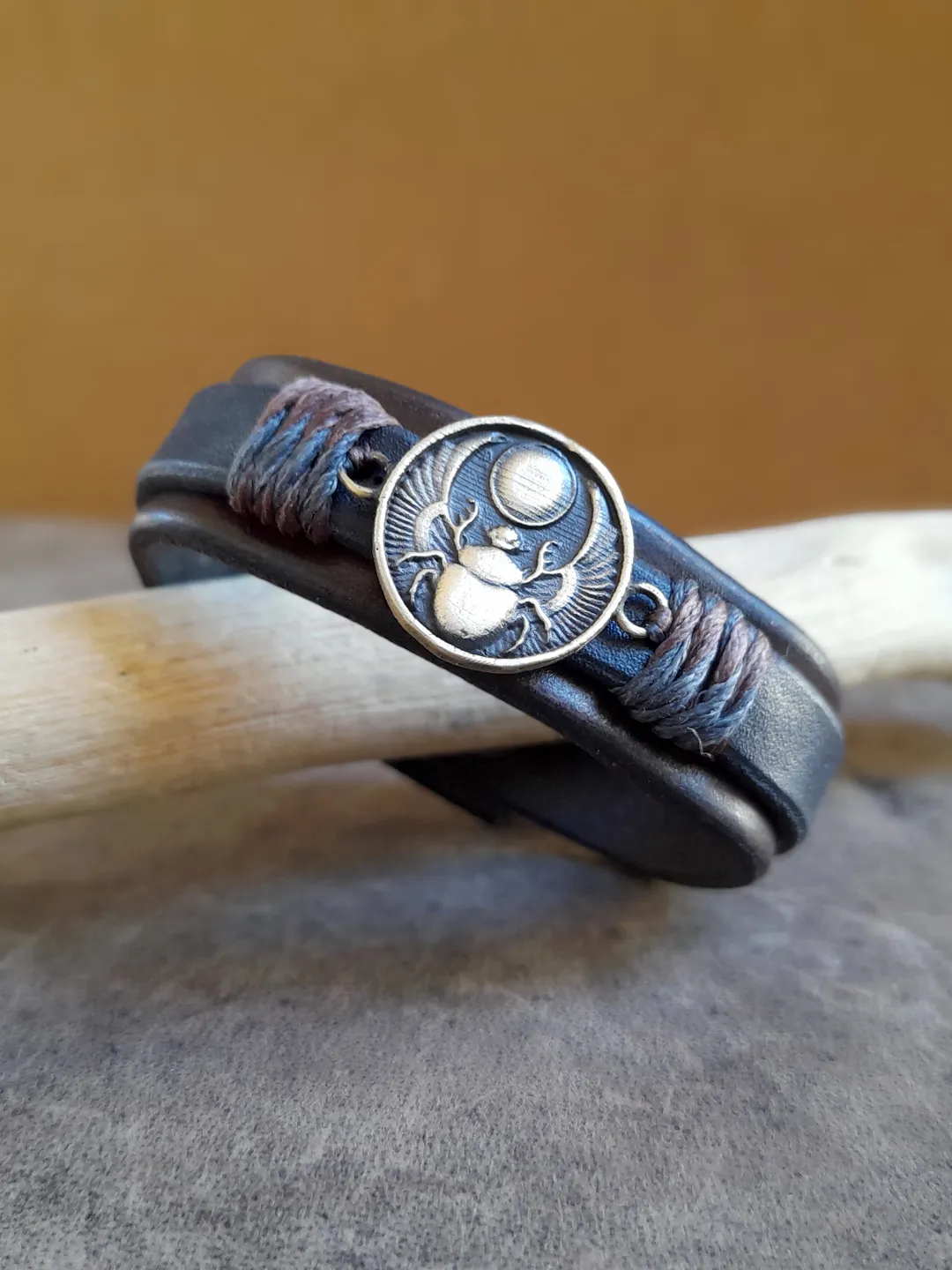 Winged Scarab Beetle Bracelet, Handmade Adjustable Leather Cuff, Spirit Animal, Egyptian god Khepri, Sacred Symbol, Egyptian Talisman