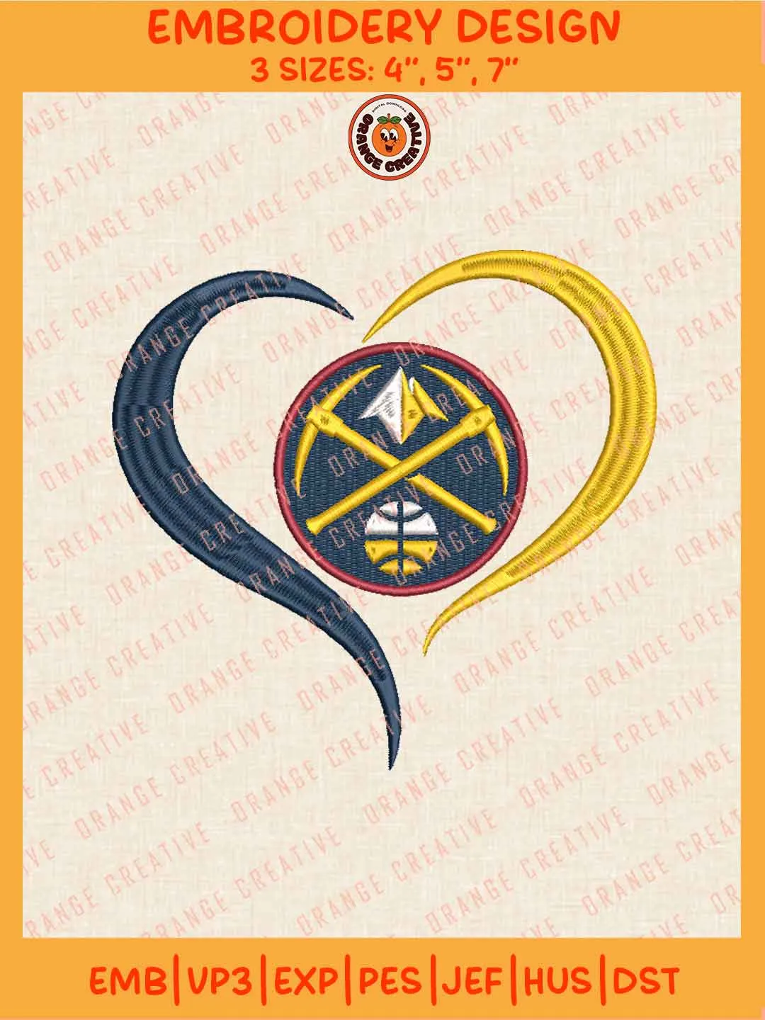 NBA Denver Nuggets Team Heart Logo Embroidery Files, Denver Nuggets Basketball Team Embroidery Designs, NBA Nuggets Machine Embroidery Files, NBA Basketball Team Machine Embroidery, Digital Download