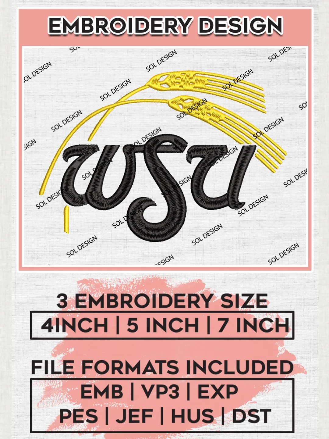 NCAA WSU Shockers Team Logo Embroidery Design Files, NCAA Wichita State Shockers Machine Embroidery, NCAA Teams, 3 sizes, NCAA Machine embroidery designs, Digital Download