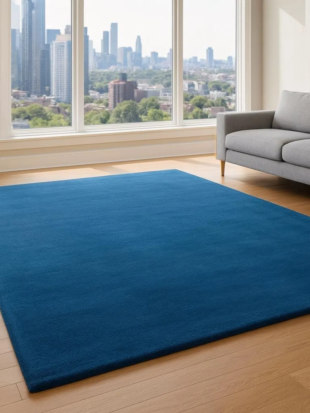 Blue Hand-Tufted Wool Rug | Modern Minimalist Carpet
