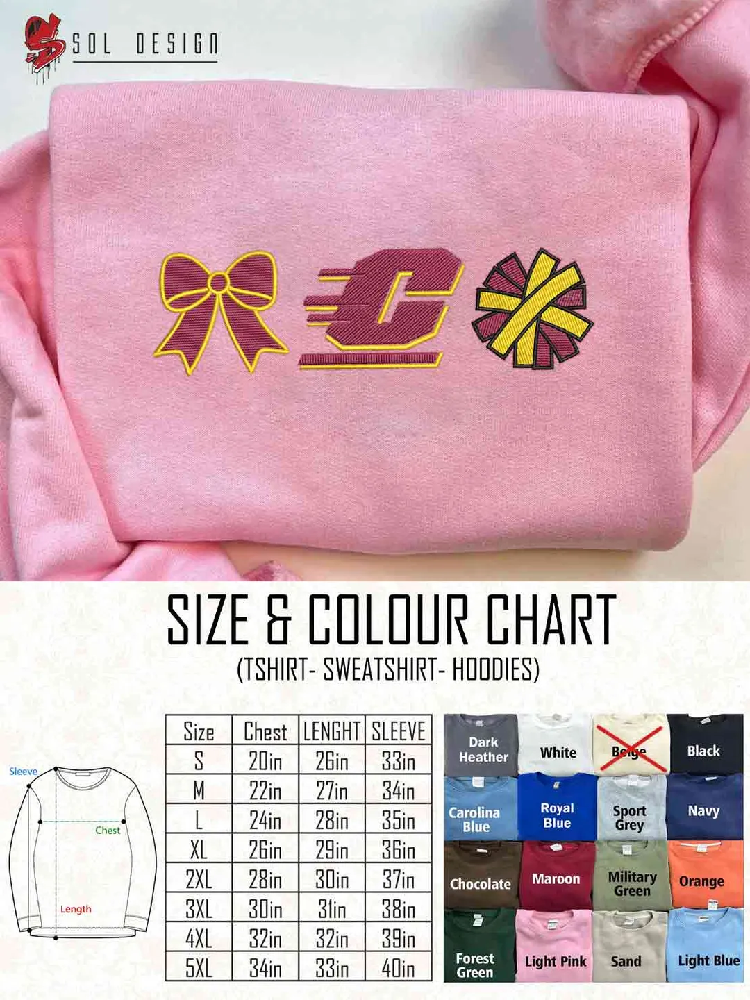 Central Michigan Chippewas Cheer Poms Bow Embroidered Sweatshirt, Football Embroidered Sweatshirt, Sport Game Day Cheerleader Shirt, Embroidered Hoodie, Unisex Crewneck, College Football Team Fan Gift Tee