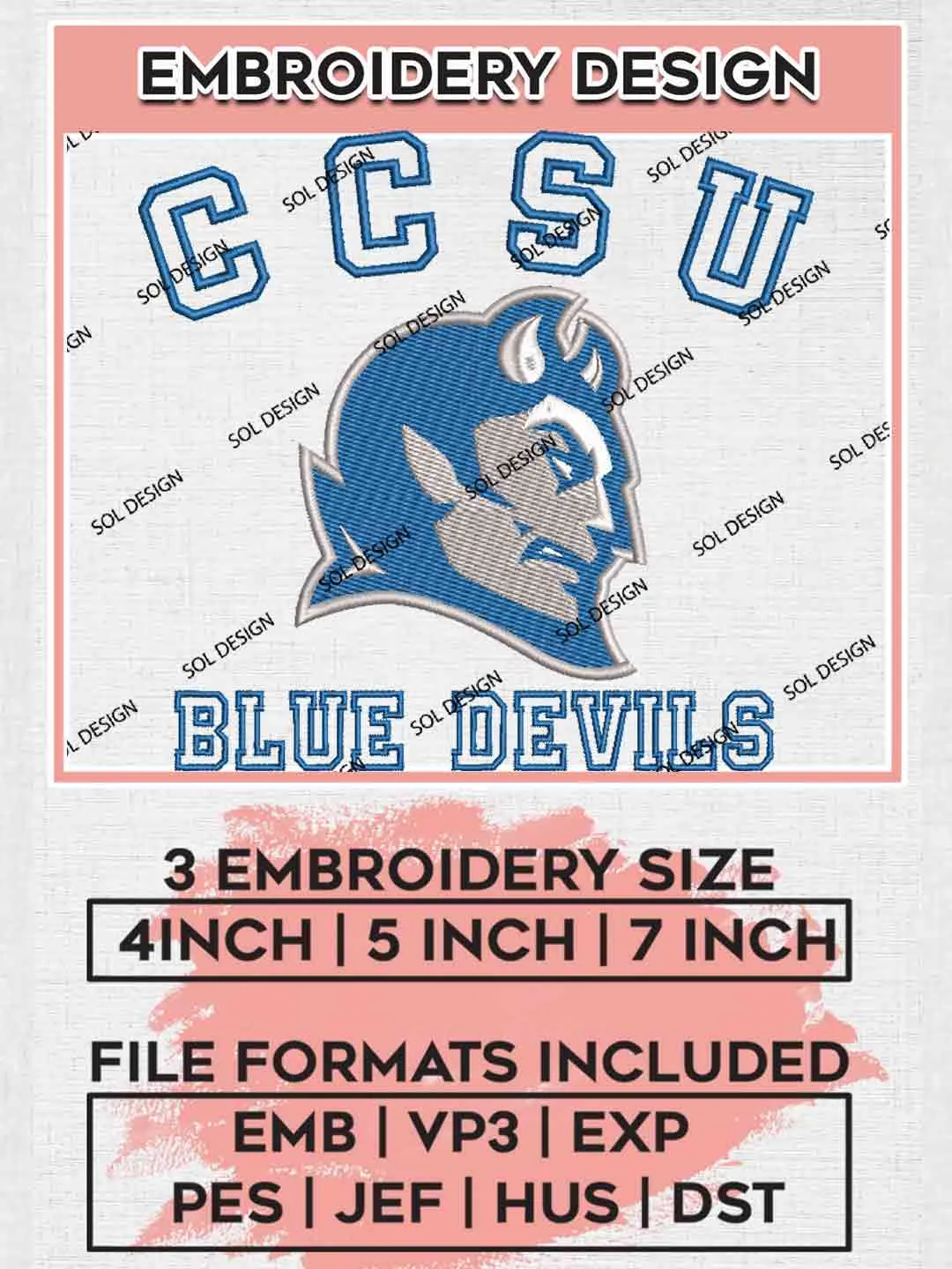 Central Connecticut Logo Embroidery Designs, Football Team Logo Embroidery files, Sport Machine embroidery designs, Instant Download