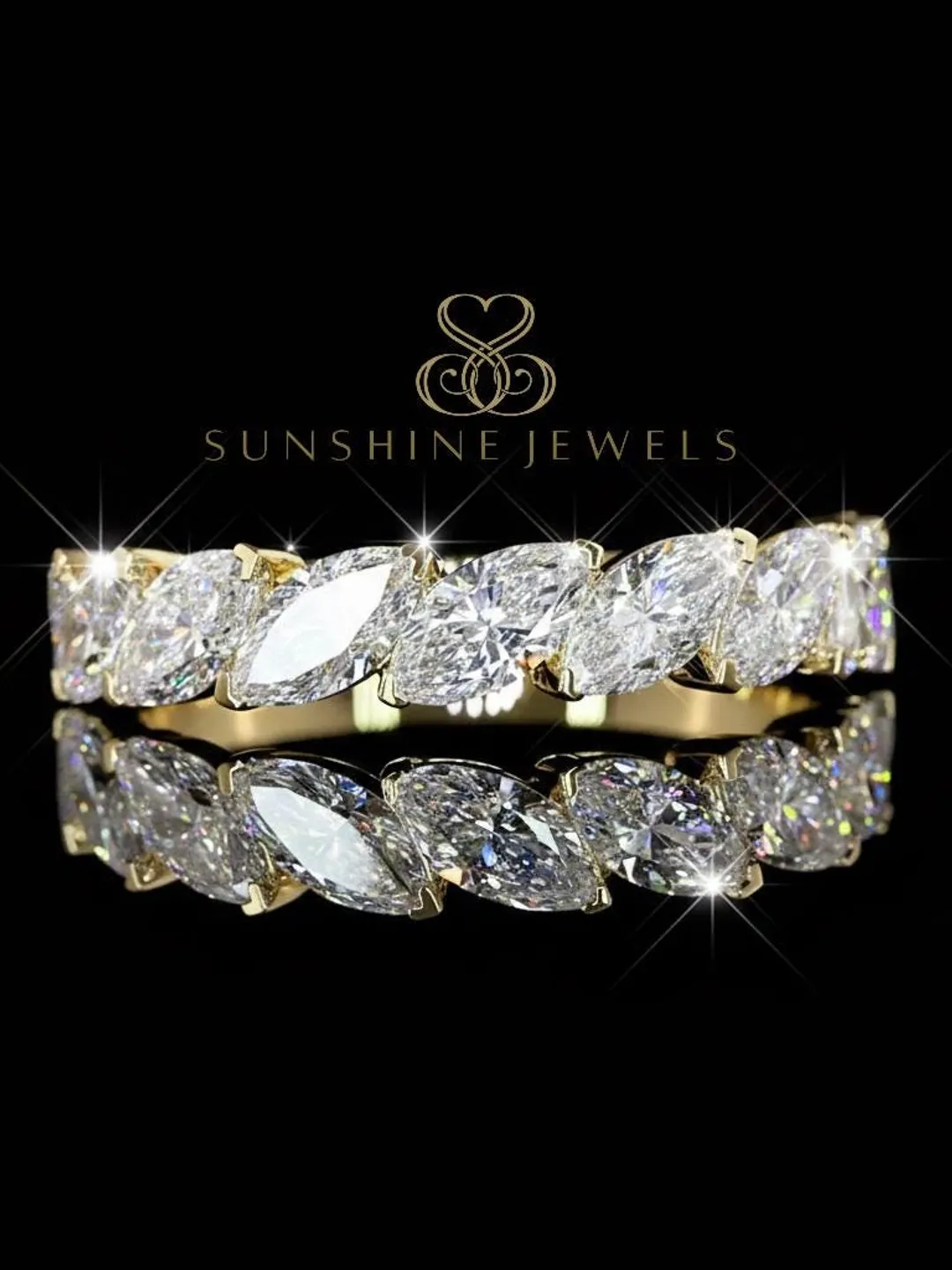 14K Yellow Gold Marquise Lab Grown Diamond Eternity Band