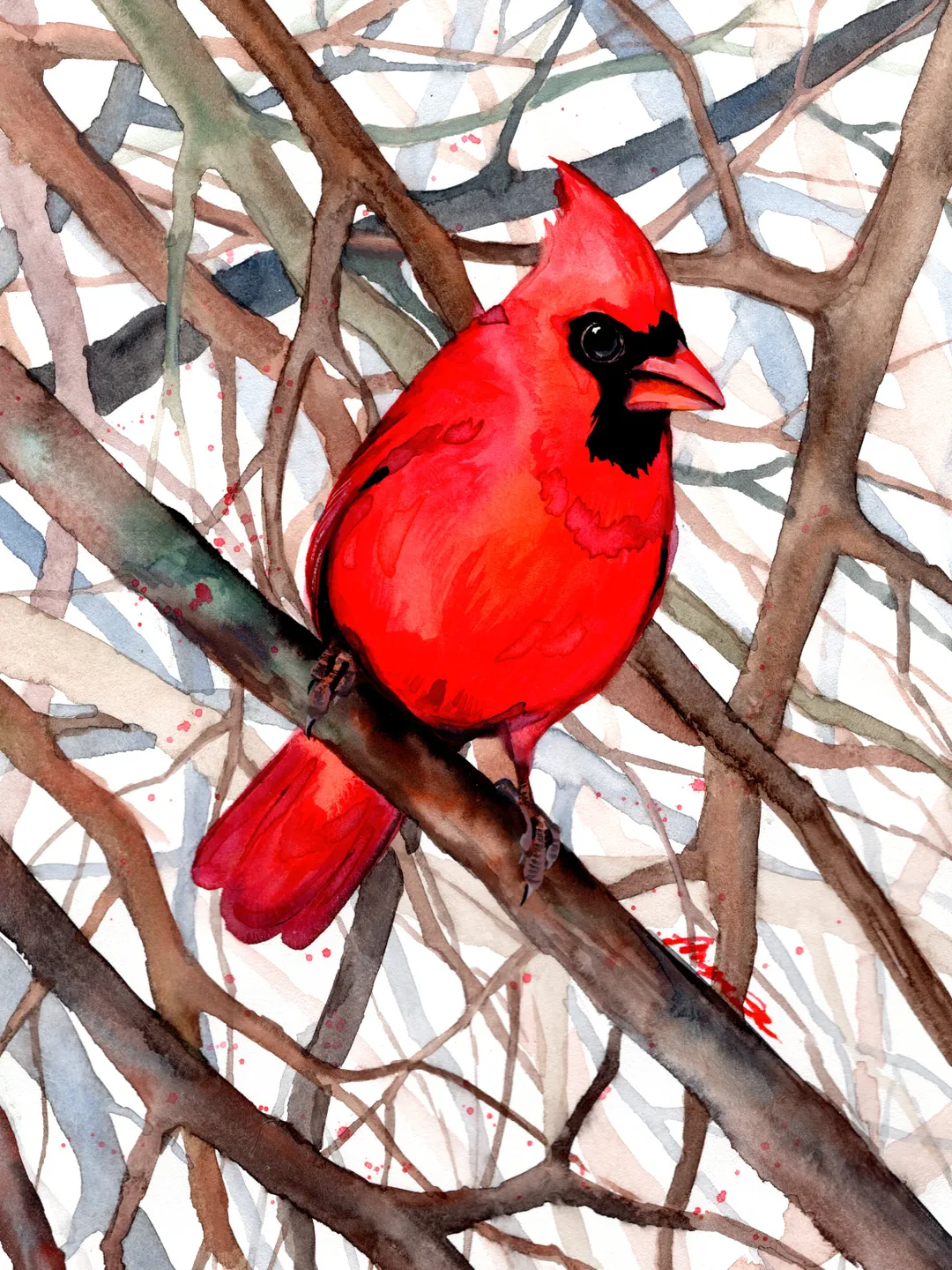 Red Cardinal Bird Watercolour, bird painting, wall decor, birds lover gift, 8x11 in handmade art by Anne Gorywine