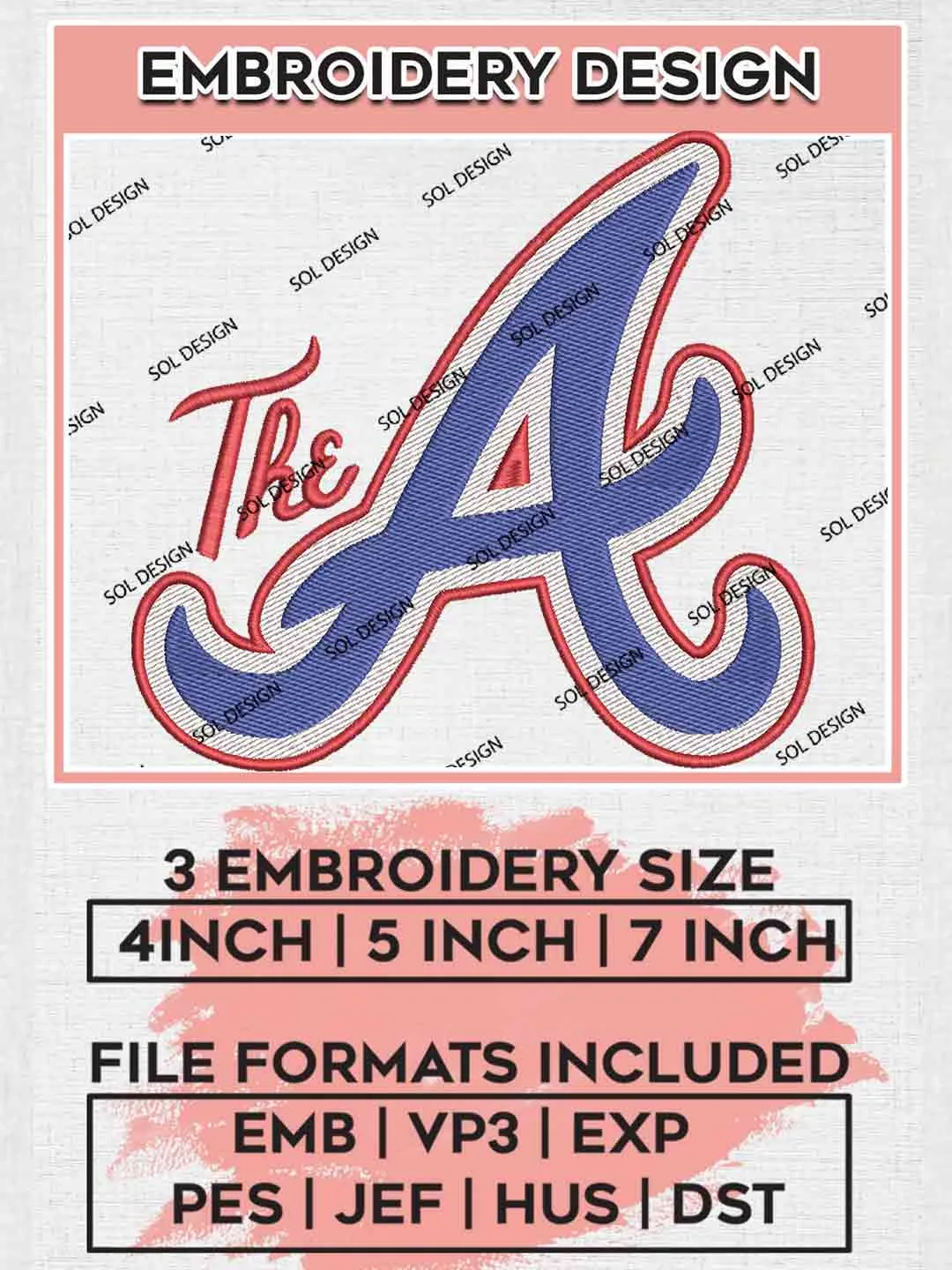 MLB The A Logo Embroidery Files, MLB Atlanta Braves Team Embroidery, MLB Teams, 3 sizes, MLB Braves Baseball Machine embroidery designs, Digital Download