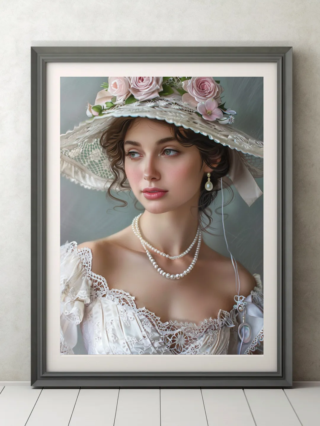 Digital painting. French woman. Romantic girl with a hat. Wall decoration in pastel colors. Parisienne. Digital illustration.Instant download.